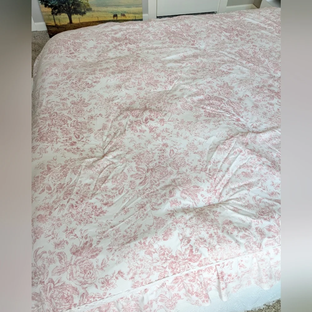 Rachel Zoe Pink Floral Quilted Comforter Twin Cottagecore Shabby Chic 90x66